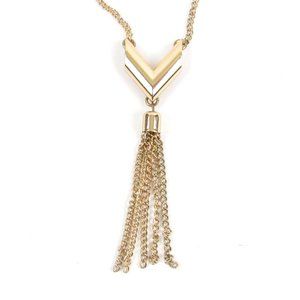 Gold Toned Necklace Y-shape with Chain Tassels 20" Long